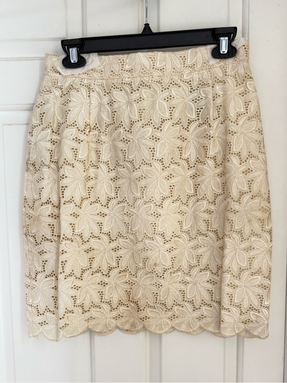 Guipure Cotton Lace Floral Pencil Skirt - Cream